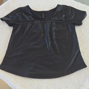 BKE Black Faux Leather Short Sleeve Top